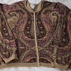Victor Costa Beige and Pink Paisley Knit Top